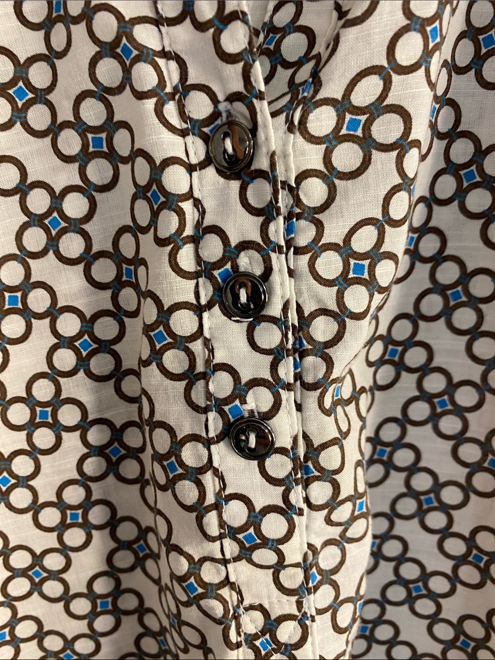 Talbots Cotton Blouse Geometric Print Preppy Office Career Cottagecore Top Large - Picture 4 of 11